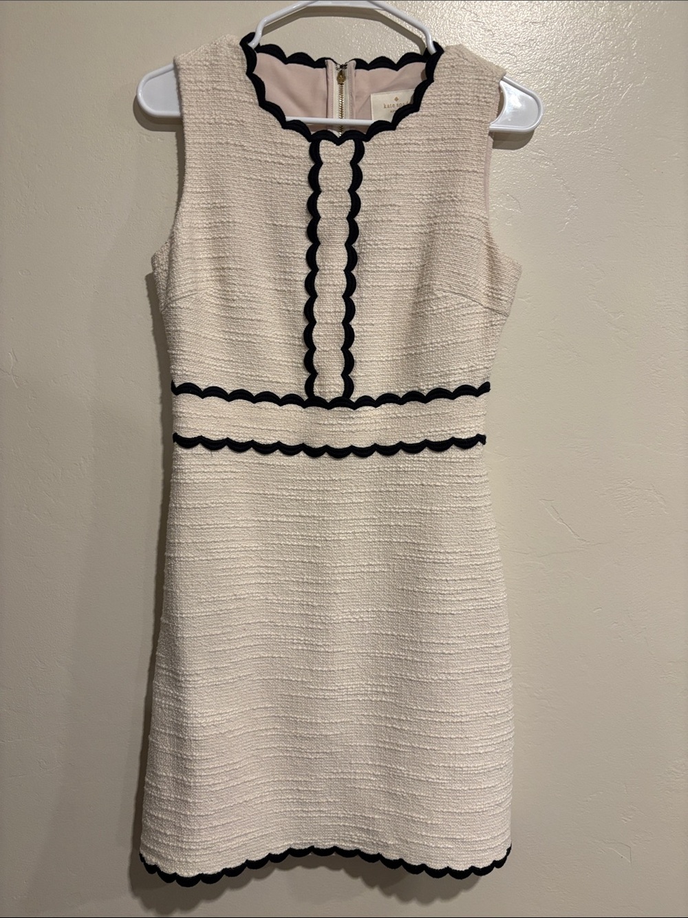 kate spade Cream Mini Dress with Black Scallop Trim